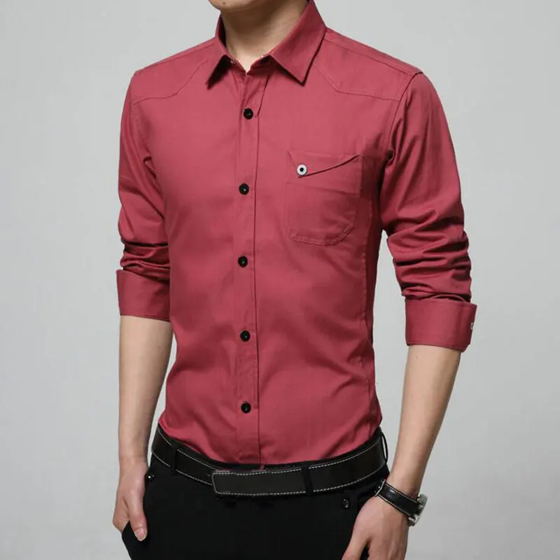 

Nice Men Solid Dress Shirt Long Sleeve Special Pocket Design Slim Business Blouse Shirt Casual Shirt 2XL 4XL Camisas Masculinas