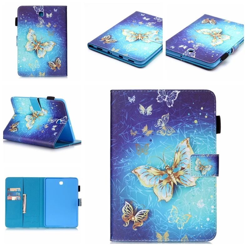 Модный чехол кошелек из искусственной кожи с цветами и бабочками для Samsung Galaxy Tab S2