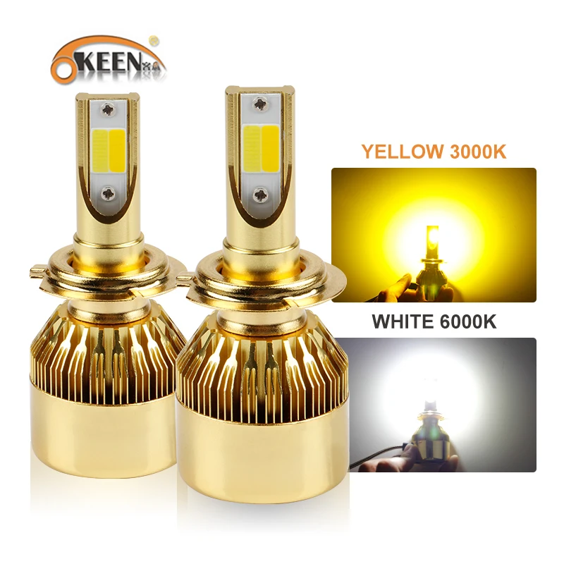 OKEEN Car Headlight H4 H7 LED Bulbs 3000K Amber 6000K White H1 H3 H8 H11 9005 HB3 9006 HB4 880 881 H27 Dual Color Headlamps | Автомобили и