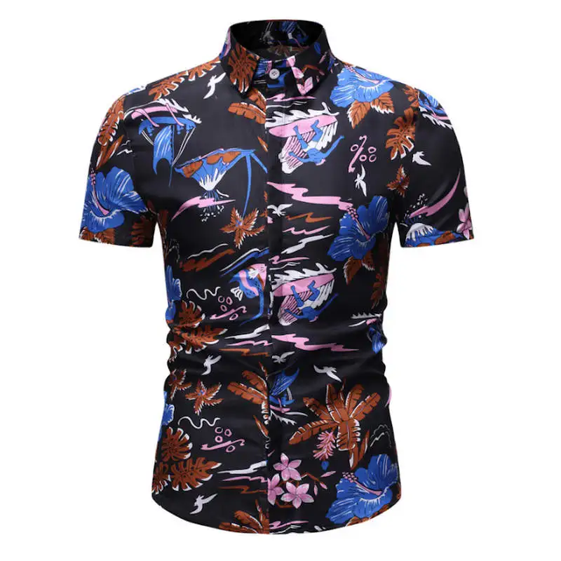 HZ04 blue Мужские Гавайские рубашки мужские повседневные Camisa Masculina печатные пляжные рубашки мужская рубашка навыпуск с ярким рисунком короткий рукав Летняя Праздничная рубашка - Цвет: HZ04 blue