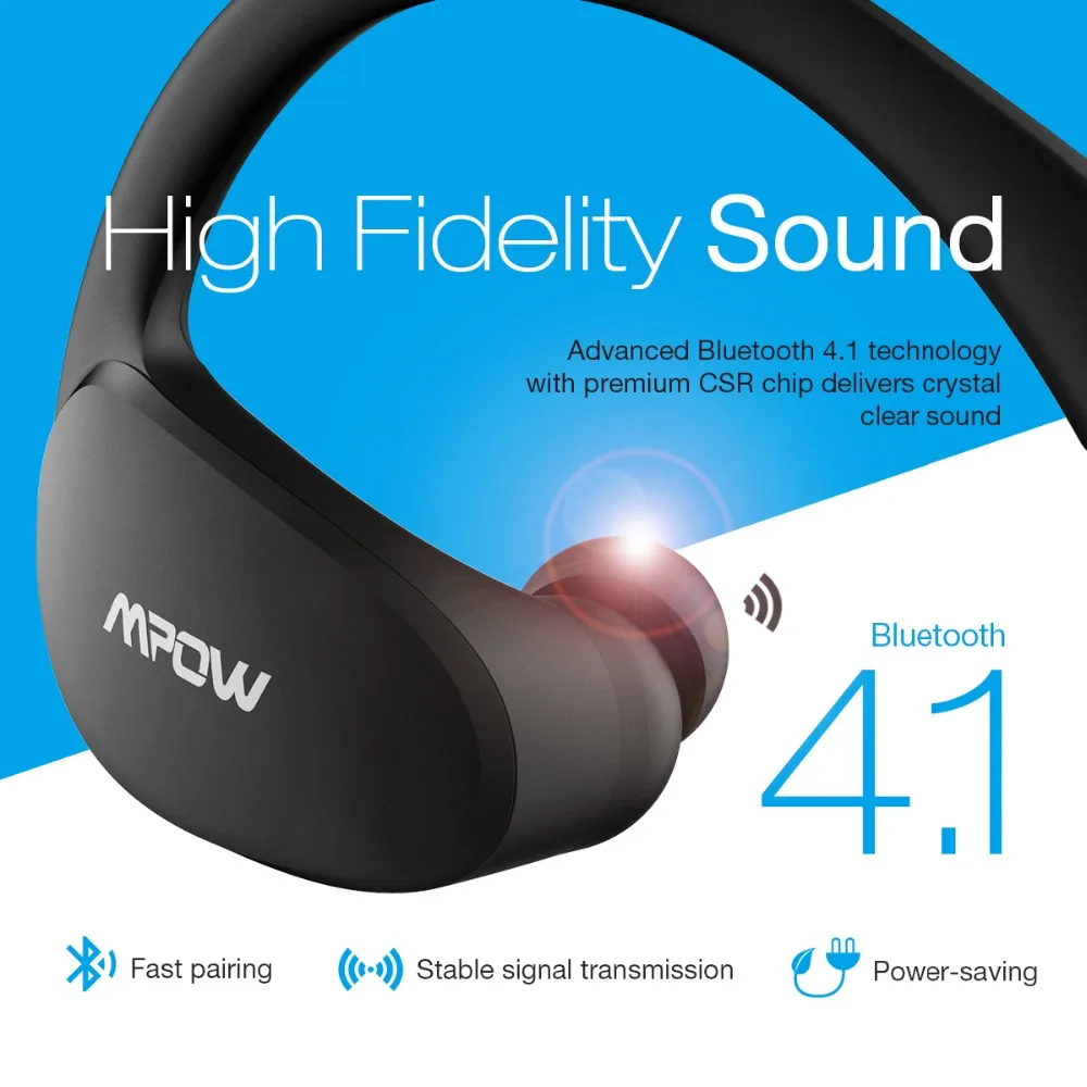 Mpow Bluetooth 4,1 наушники для защиты от пота спортивные наушники HiFi стерео Беспроводной наушники С микрофоном для iPhone X/8/7/6 huawei