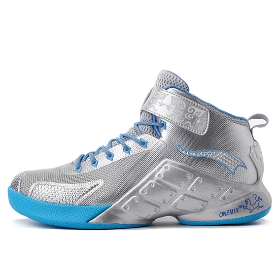 ONEMIX Newest Men Basketball Shoes Male Ankle Boots Anti-slip outdoor Sport Sneakers Plus Size EU 39-46 Free Shipping - Цвет: Grey Blue