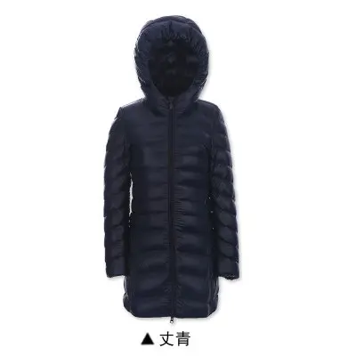 Dark Blue Зимний длинный пуховик Для женщин 90% утка Подпушка пальто женские ультра-легкий компактный парка элегантная Верхняя одежда куртка с капюшоном Дамы jk-639 - Цвет: Dark Blue