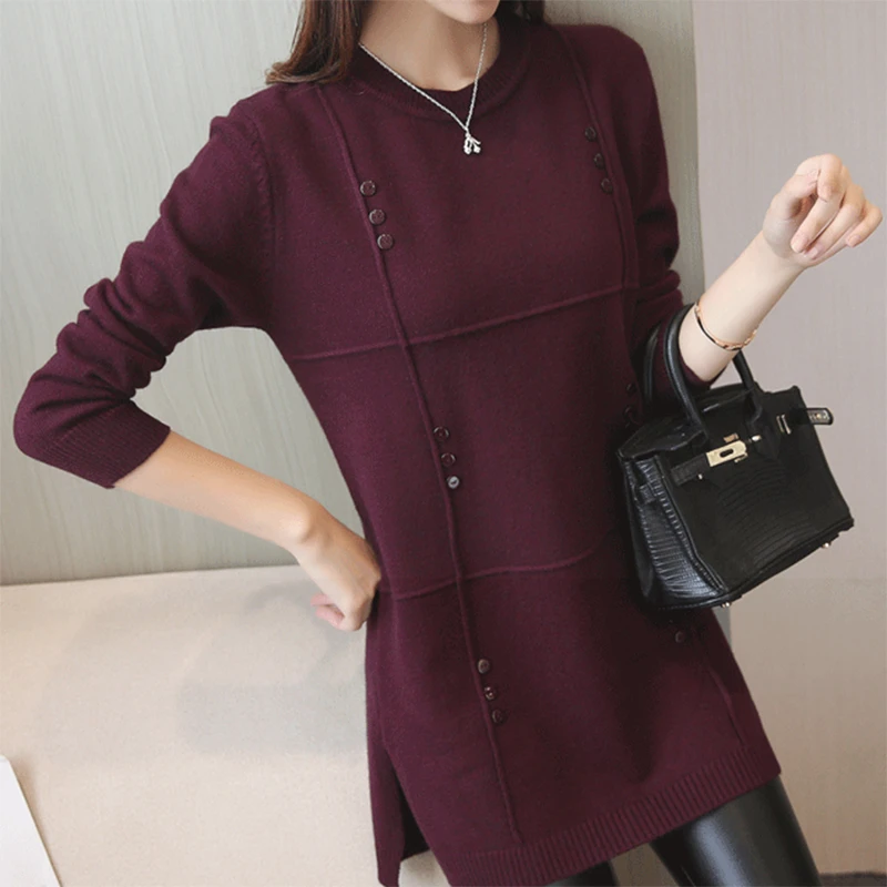 Autumn Winter Women Pullovers Sweater Knitted Elasticity Casual Jumper Fashion Loose O-collar Warm Female Long Sweaters AA213 | Женская