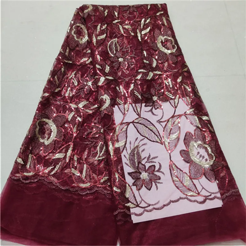 Винно-красный цвет 2019 высококачественные 3d блестки в нигерийском стиле 5 ярдов