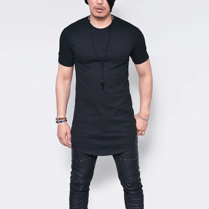 Black Летняя модная повседневная однотонная эластичная Мужская футболка с круглым вырезом и коротким рукавом для фитнеса размера плюс S-5XL - Цвет: Black