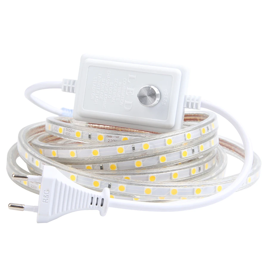 220V Светодиодные ленты светильник теплый белый SMD 5050 с регулируемой яркостью