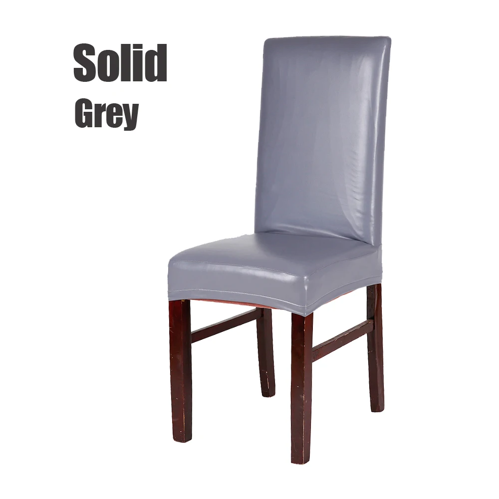 Solid Grey Новое поступление 1 шт. черный/кофейный/серый/фиолетовый многоцветный Водонепроницаемый и маслостойкий Чехол для стула из искусственной кожи для домашнего декора столовой - Цвет: Solid Grey