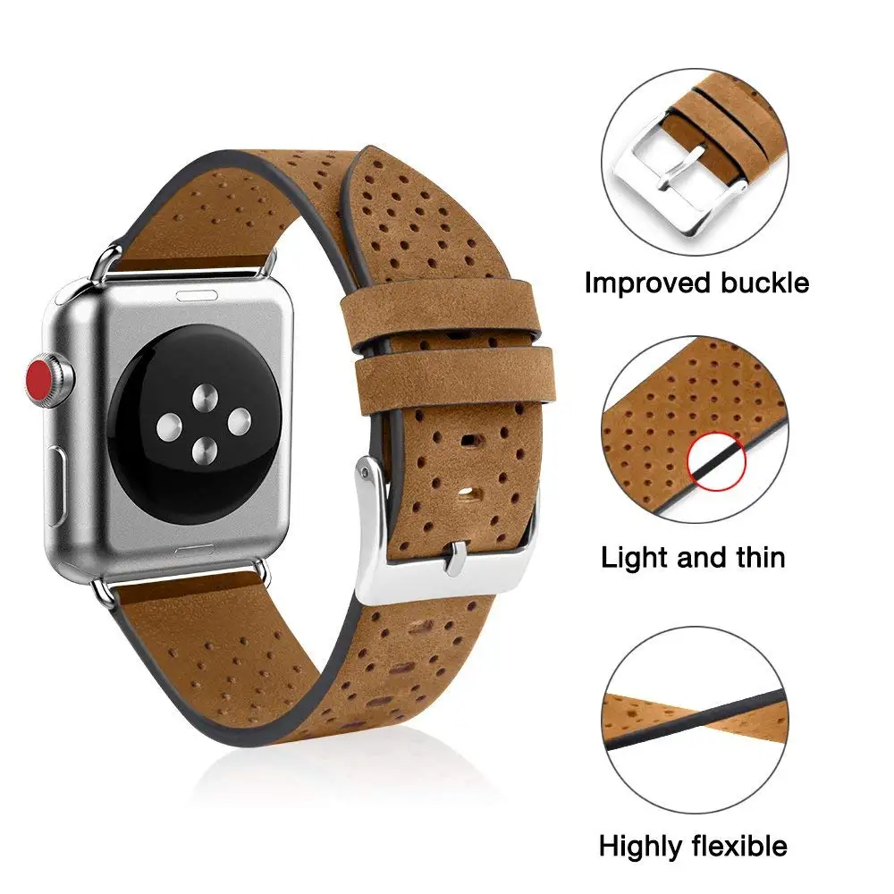 Спортивный ремешок 38 мм 42 из натуральной кожи iWatch для замены с застежкой