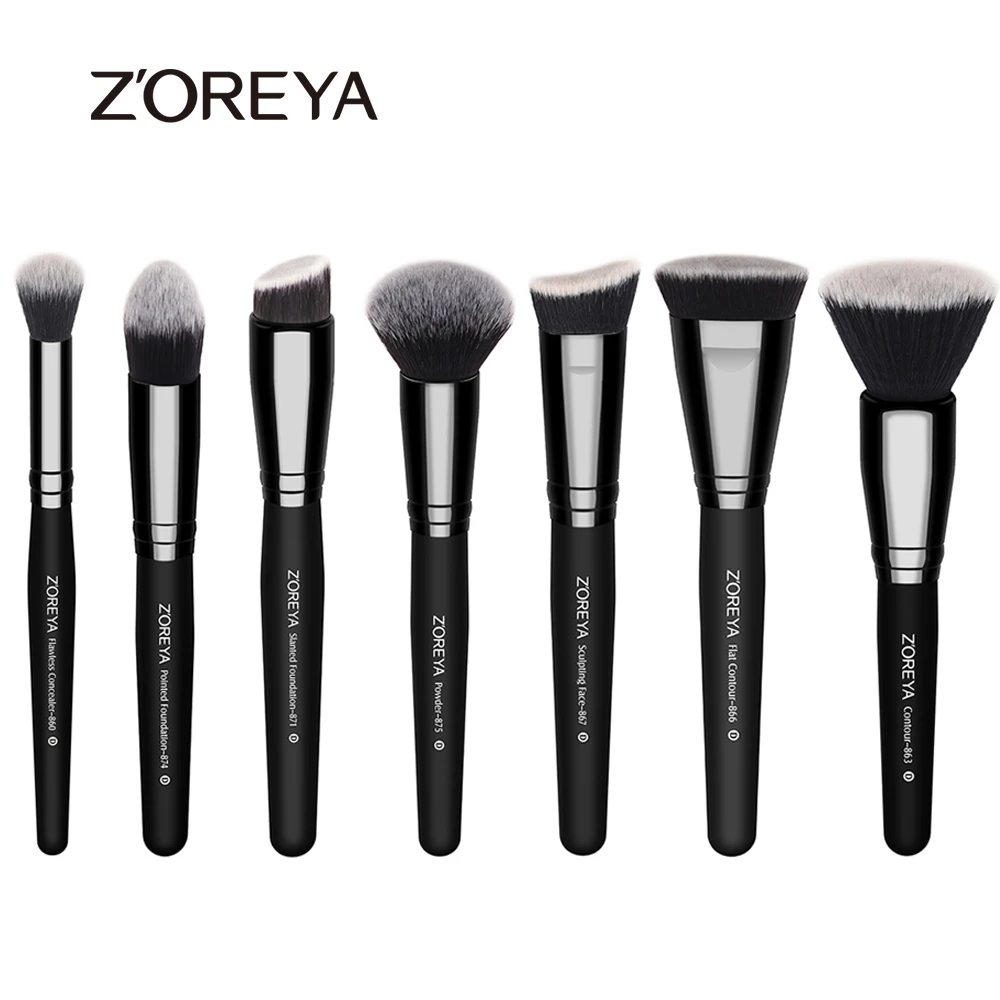 860--875 (7pcs) ZOREYA бренд 7 шт. кисти для макияжа Профессиональный Большой набор кистей классическая черная косметика для красоты новая модель - Handle Color: 860--875 (7pcs)