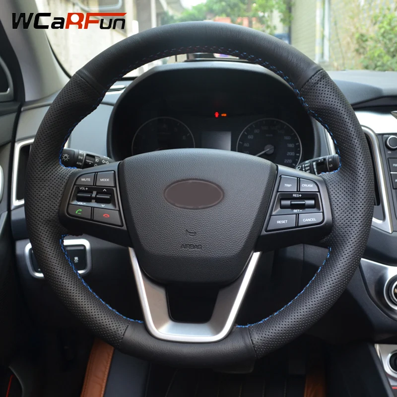 WCaRFun ручной работы черный искусственная кожа авто чехол рулевого колеса автомобиля для hyundai ix25 Creta