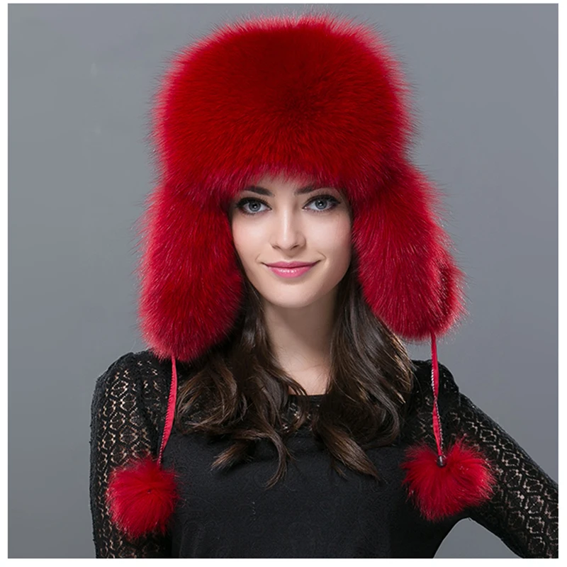 Женская шапка с натуральным лисьим мехом зимняя русская теплая шляпа Leifeng