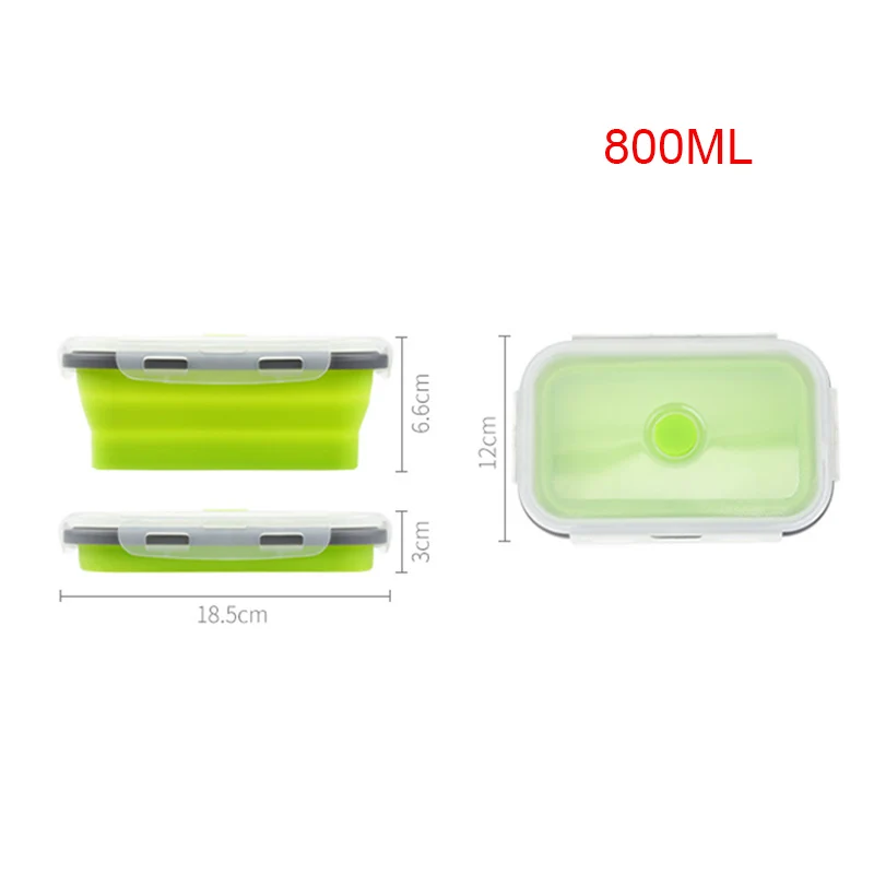 800ML 350/500/800/1200 мл Портативный складной герметичная силиконовая Bento Коробки для обедов Еда контейнер органайзер для пикника на открытом воздухе Применение - Цвет: 800ML