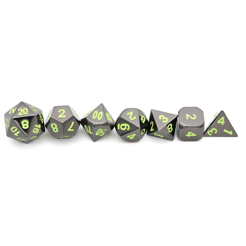 Black Chrome Polyhedral Metal Dice Pack of 7 with Black Drawstring Pouch for Dungeons and Dragons RPG MTG Board Games