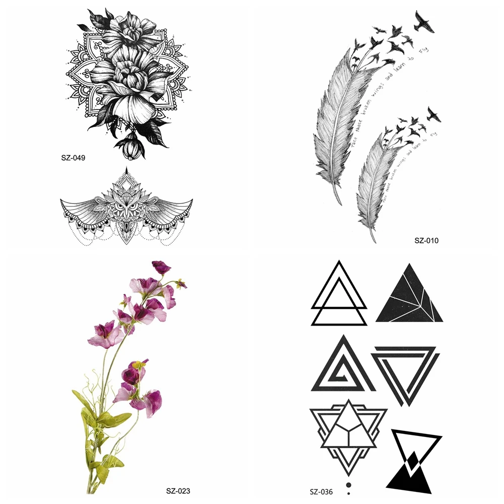 

Стойкие перьевые птицы, женские тату-наклейки, макияж, хна, Цветочная косметика, временная татуировка для мужчин, руки, треугольные водонепр...