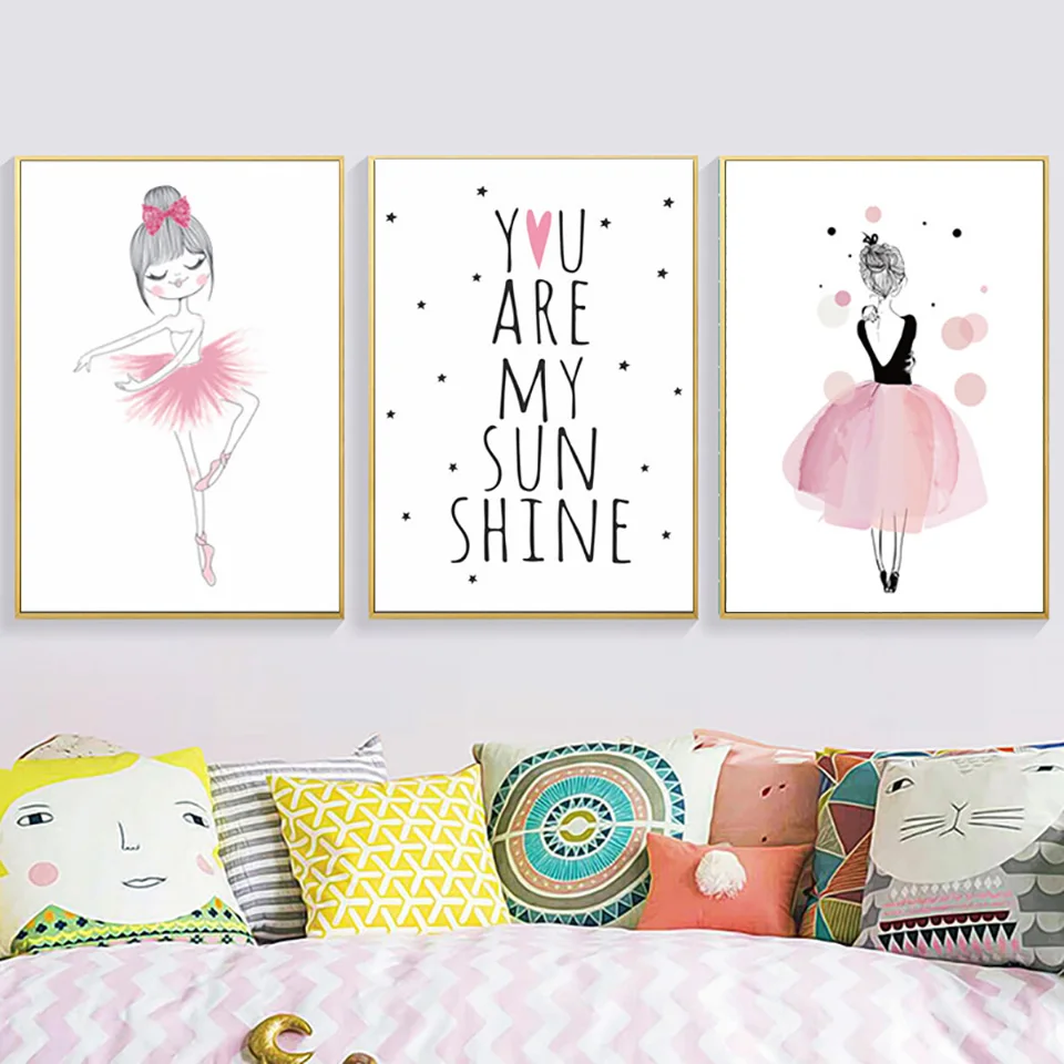 Настенные художественные скандинавские холщовые картины для маленькой девочки
