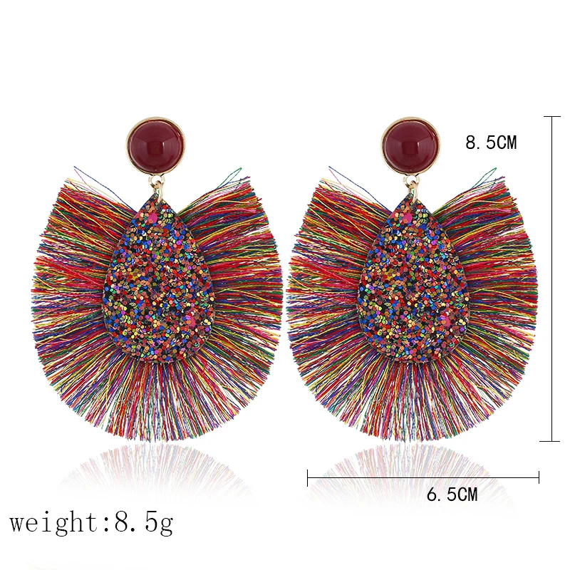 Bohemia Tassel Earrings Women 7 Colors Big Fringe Dangle Fashion Jewelry Gift Water Drop Sequin Boho boucle d'oreille | Украшения и
