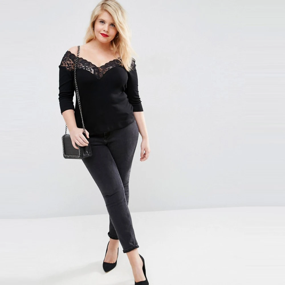 Ленивый KOKO Plus Размеры женская одежда новая мода эластичная рубашка Sexy v-образным