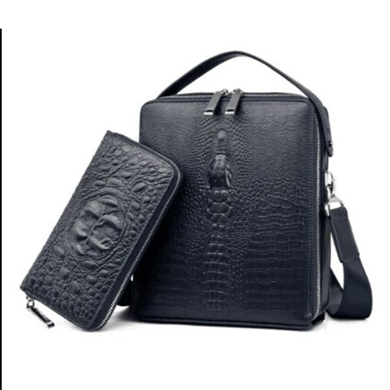 Мужской портфель из воловьей кожи с крокодиловым узором|bag genuine|messenger bagbusiness man bag |