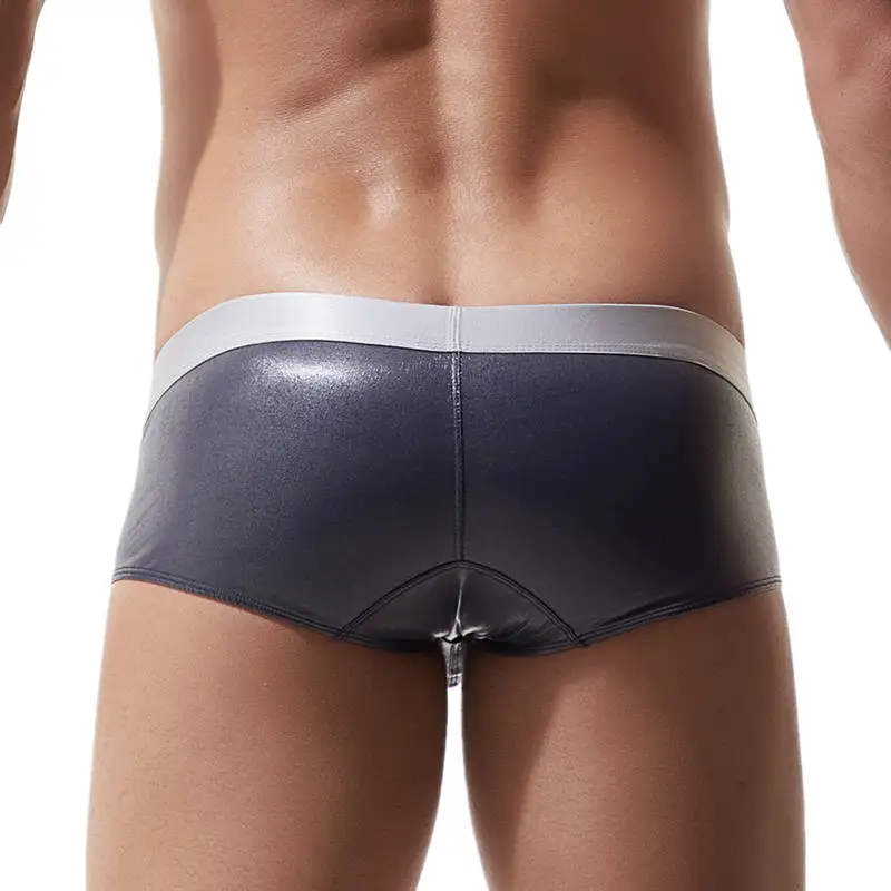 Wet look Cueca мужское Сексуальное белье Искусственные кожаные боксёры шорты Модные