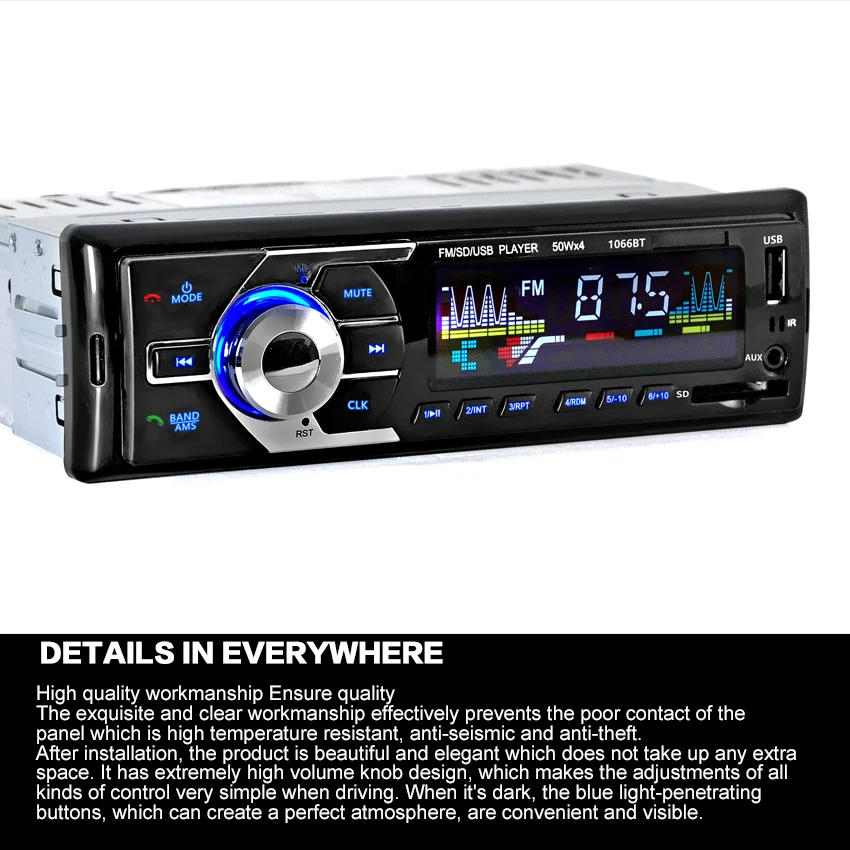 12 В Автомобильный тюнер стерео bluetooth FM радио MP4 аудио плеер телефон USB/SD MMC порт Автомобильный Радио тюнер с bluetooth In-Dash 1 DIN1066