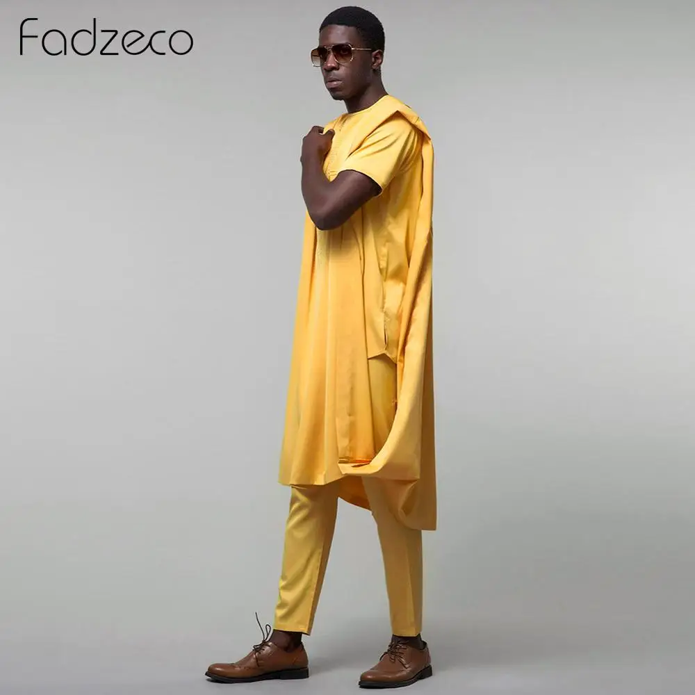 Fadzeco Agbada африканские костюмы для мужчин Дашики Этническая официальная одежда Топы рубашка брюки Бизнес 3 шт. набор африканская одежда Базен