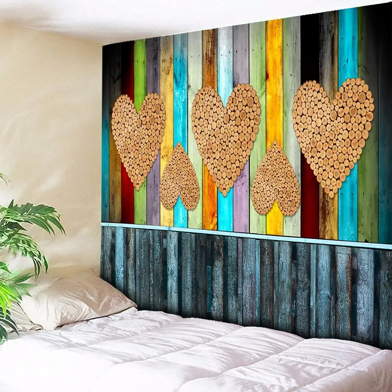 

Wood Art Hippie Wall Tapestry Bohemian Mandala Wall Hanging Couch Blanket Love Heart Home Decor Wall Rug Boho Table Cloth Fabric