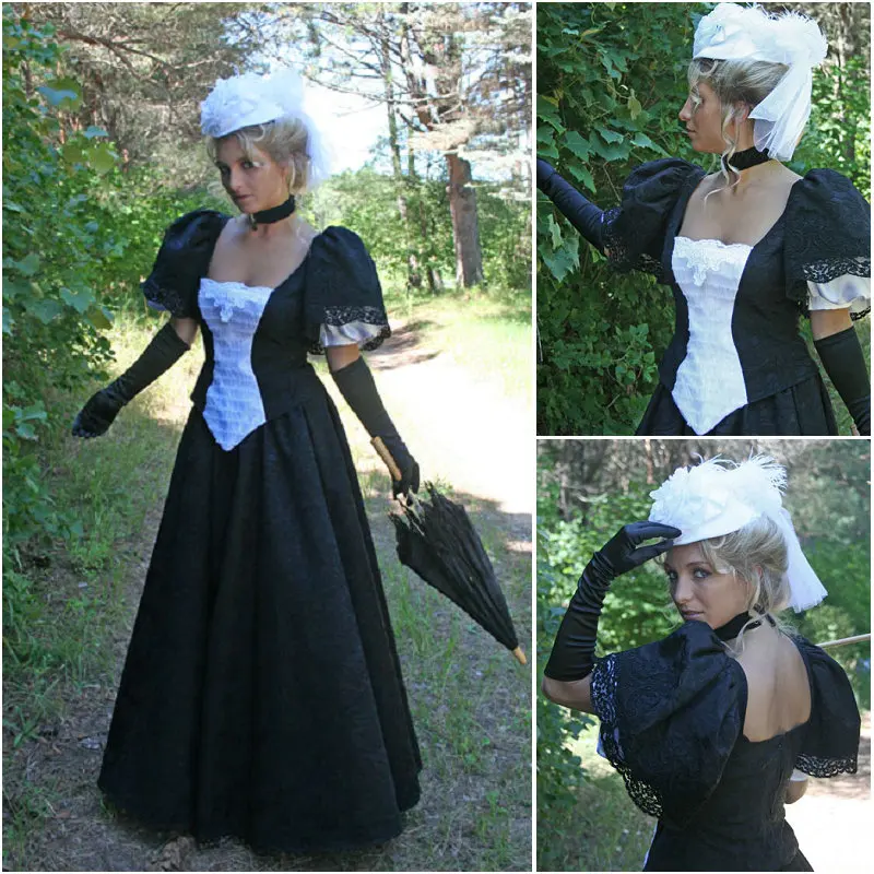 

History!Customer-made Black Victorian dress 1860s Civil war Dress Scarlett Theater Costume Halloween Renaissance Dress V-509
