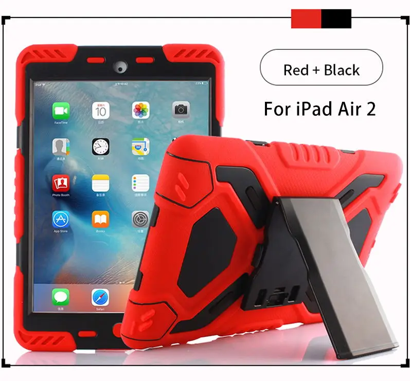 For iPad Air 2 Red Противоударный сверхпрочный чехол для нового iPad Pro 9,7 детский безопасный Чехол-подставка для iPad Air 1 2 силиконовый чехол оболочка - Цвет: For iPad Air 2 Red