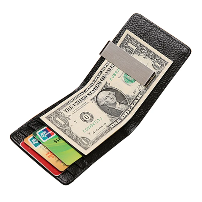 Кошелек мужской из натуральной кожи маленький мощный зажим для денег бумажник