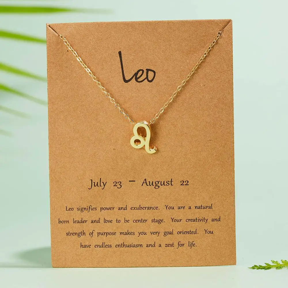 Rinhoo 12 Constellation Necklace Zodiac Sign necklace with Card Pendant Necklace charm Message Card Birthday Gift for Women Girl