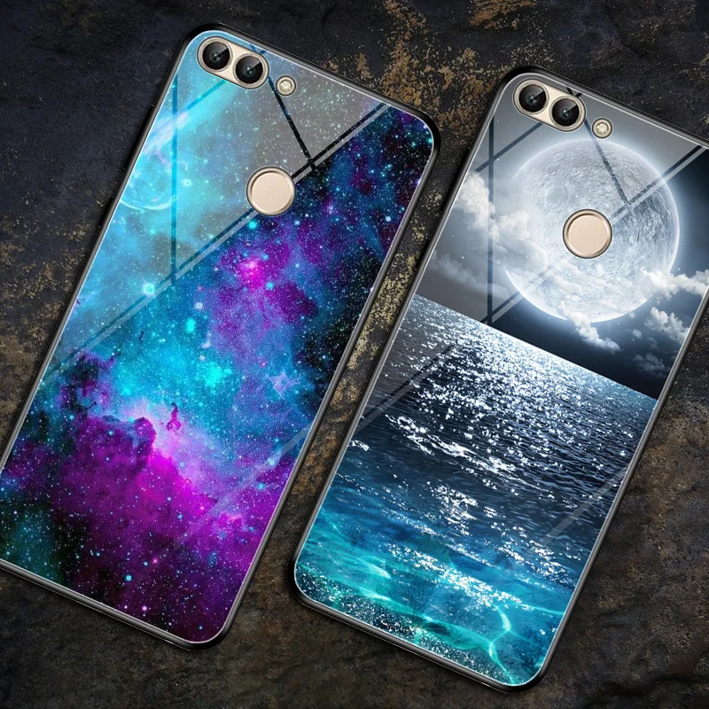 Для huawei p Smart Case модный окрашенный жесткий чехол из закаленного стекла для smart cubierta