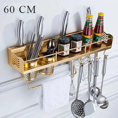 gold 60cm Космические алюминиевые кухонные Держатели и стеллажи, кухонные полки, держатель для инструментов, ароматизатор, стойка для специй, настенная F - Цвет: gold 60cm