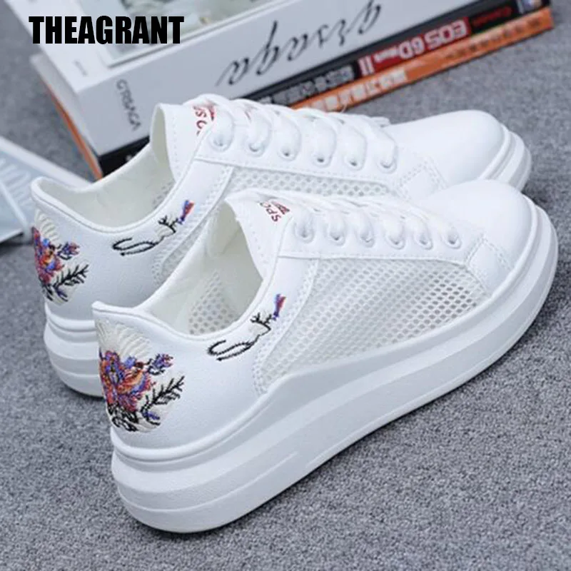 THEAGRANT платформа Для женщин кроссовки белые сетчатые Женская дышащая обувь 2019