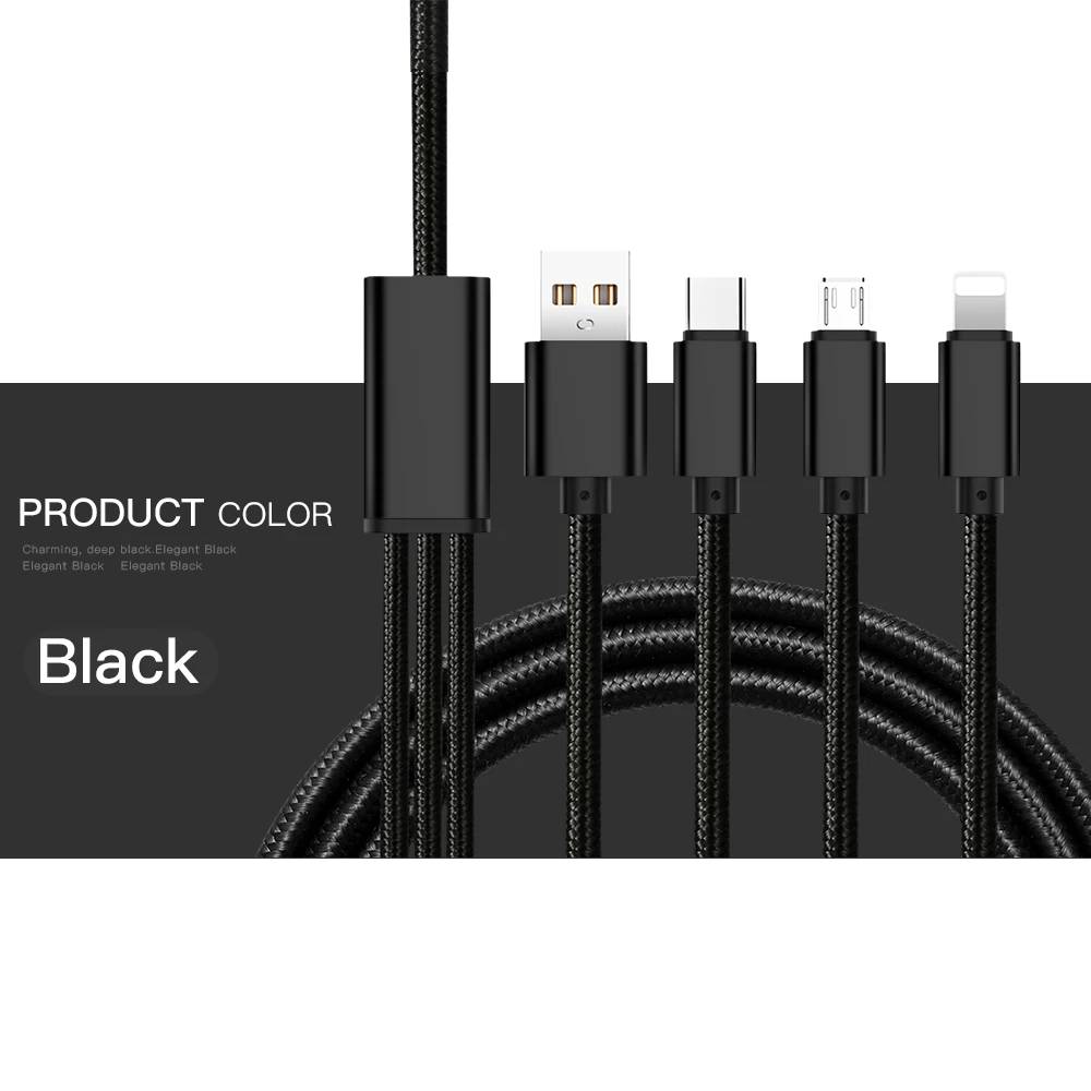 3 в 1 USB кабель для iPhone 8X7 6 6S Plus 5 5S samsung Galaxy S9 S8 Micro type C 8 Pin Быстрая Зарядка Кабели для Iphone зарядное устройство - Цвет: Black