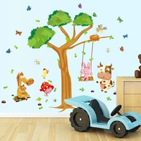 student kindergarten children room rabbit small animals the tree swing cartoon background decorative animation posters 2021