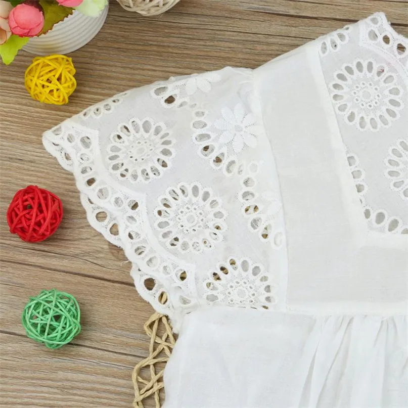 Arloneet White Baby Dresses Lovely Kids Girls Floral Print Lace Princess Hollow Clothes Sundress 2017 Hot 2019 RE18 | Детская одежда и