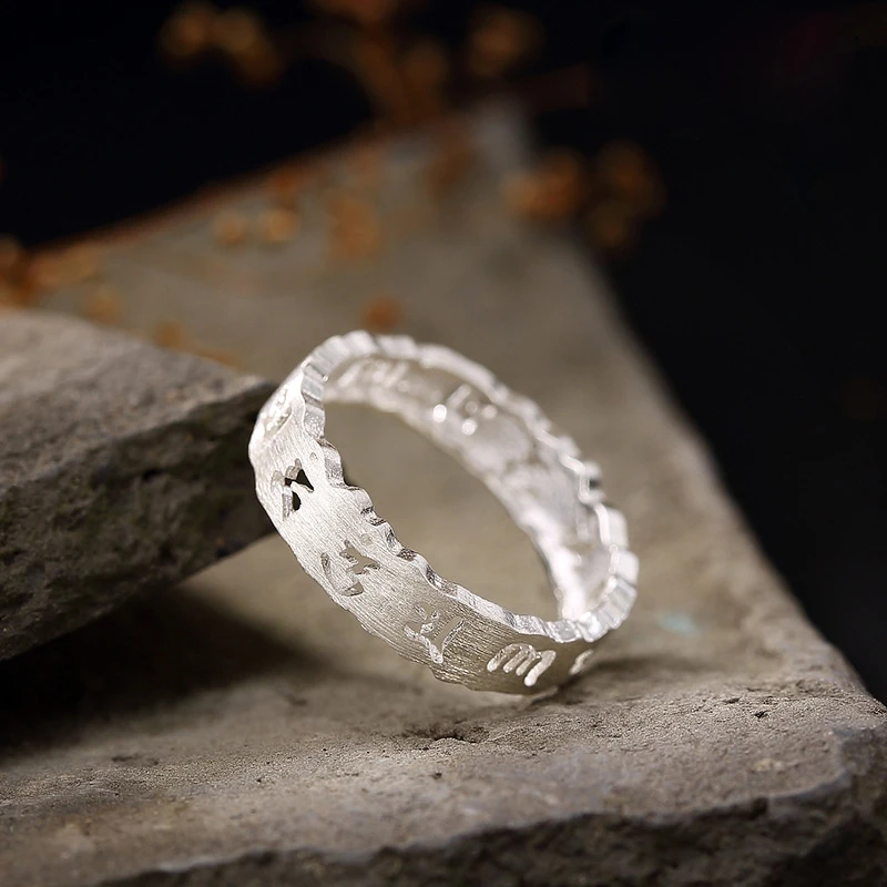

100% Pure 925 Sterling Silver Rings Six Word Vintage Ring For Man Special Gift Jewelry FR052