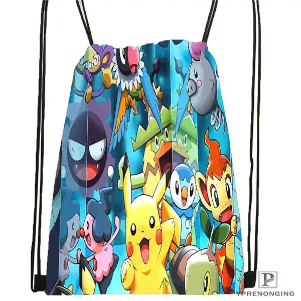 Custom pokemon черно белый рюкзак с кулиской сумка милый детский (Черная задняя часть)