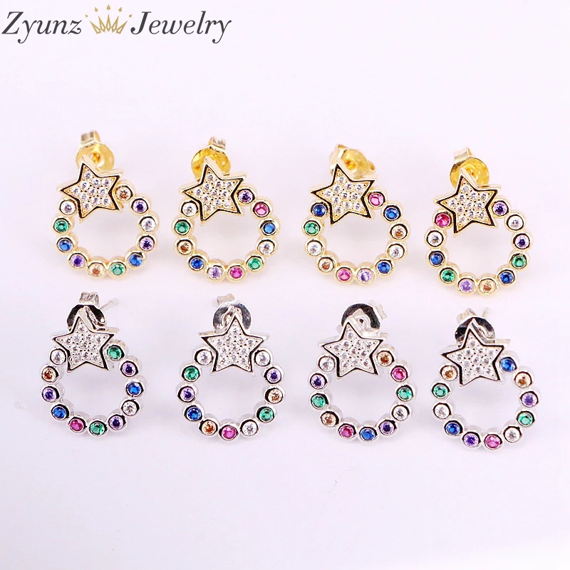 5 пар 15 мм радужные циркониевые Кристальные серьги золотого и серебряного цвета