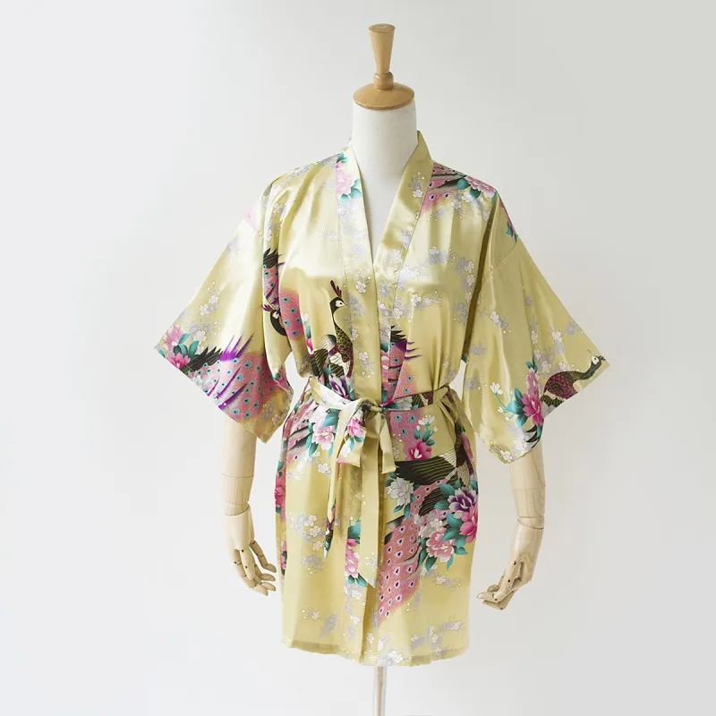Модные Золотые женские халат кимоно Mujeres Vestido новинка Китай Лето район Ванна платье Ночная рубашка плюс Размеры размеры s m l xl XXL, XXXL S0035 - Цвет: Золотой