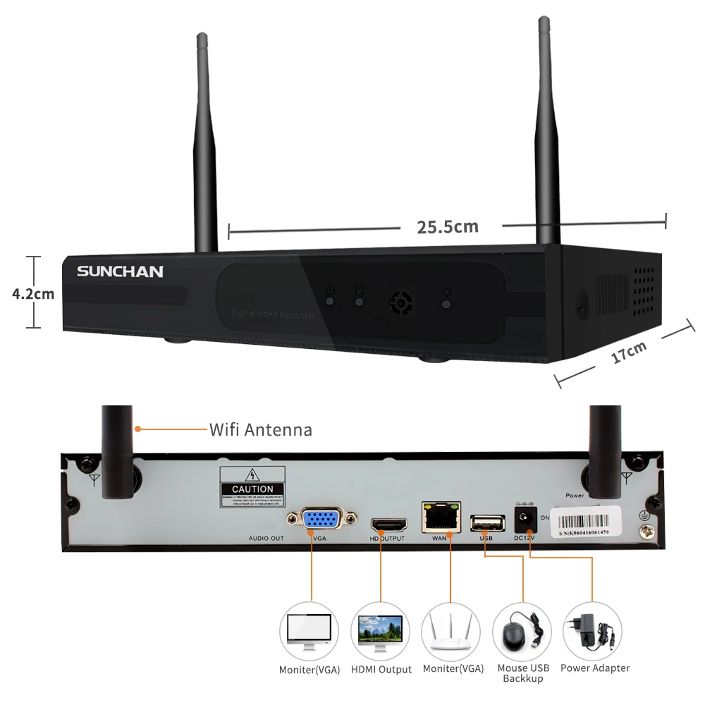 SUNCHAN 8CH Wifi камера видеонаблюдения системы безопасности In/Outdoor 8ch 1080P 2.0MP