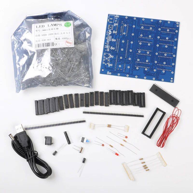 3D светодиодный LightSquared DIY Kit Белый Blue Ray 3 мм Cube 8x8x8 электронные люкс 5 В Мощность Рэй