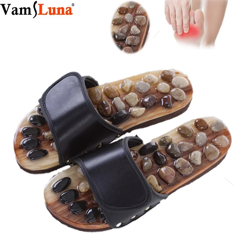 

Acupressure Massage Slippers with Natural Stone, Therapeutic Reflexology Sandals for Foot Acupoint Massage Shiatsu Arch Pain