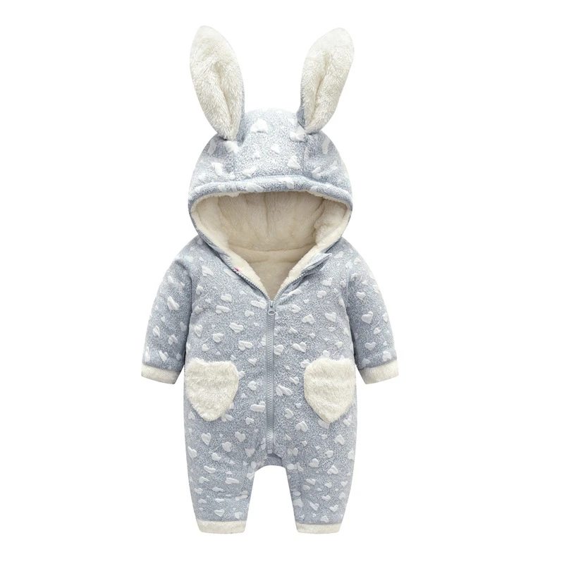 Милая Одежда для новорожденных Милый зимний комбинезон с заячьими ушками