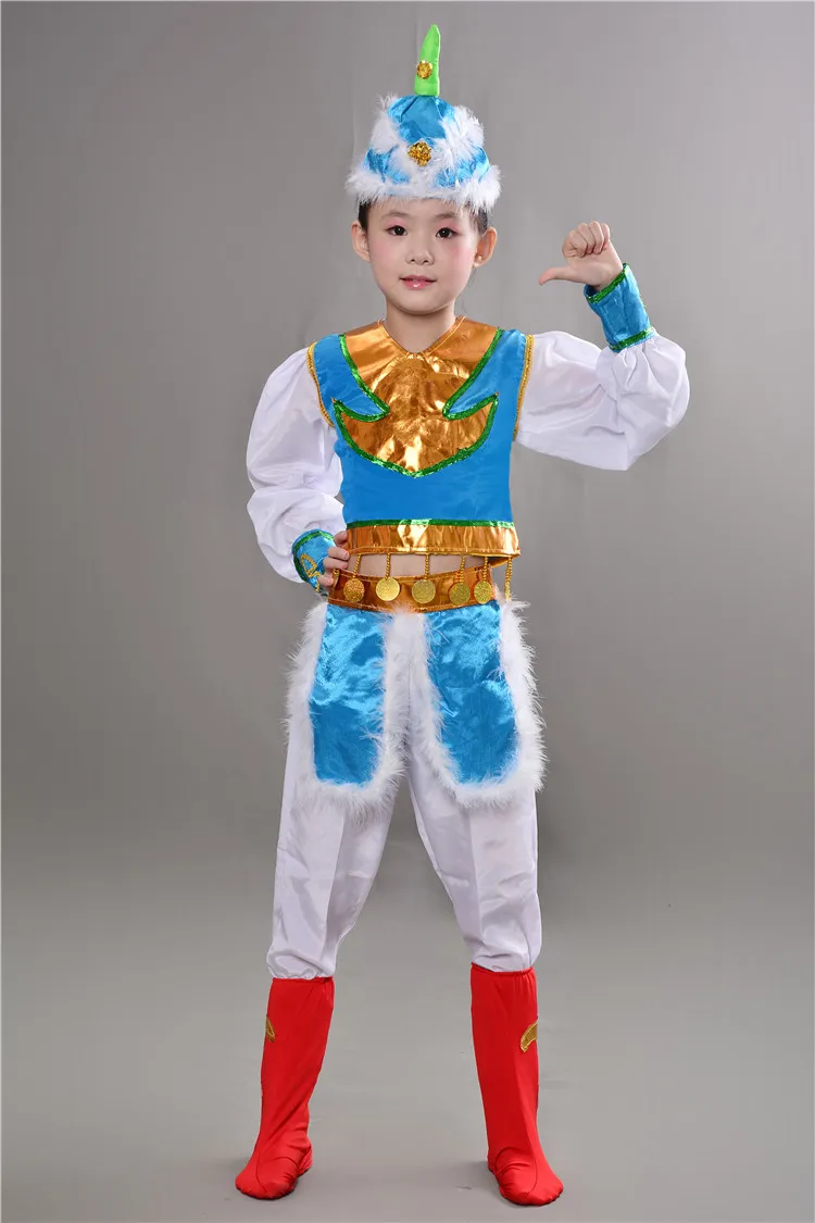Cantata Mongolia Ethnic Minorities Children Chinese Dance Performanc Costume Traditional Folk Dancing Clothes for Boys Girls |