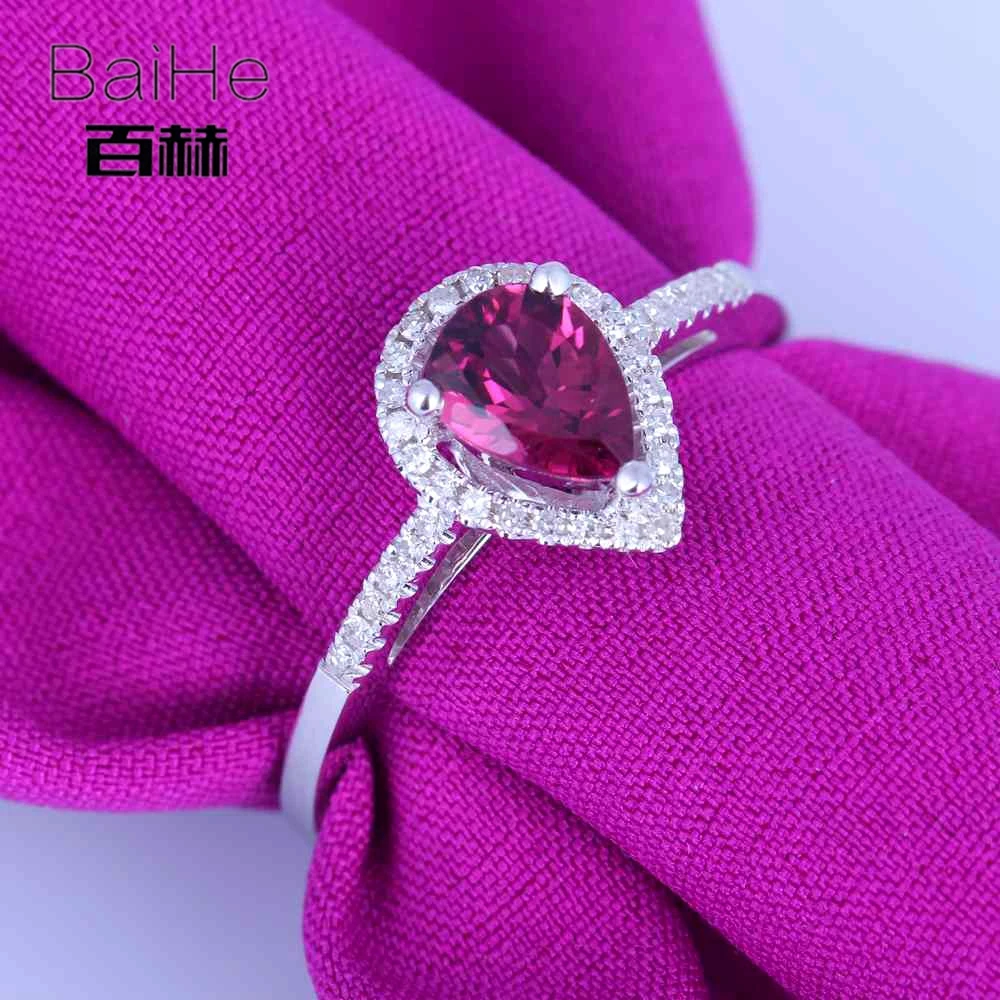 BAIHE Solid 14 K белое золото(AU585) 0.593CT Сертифицированный H/SI круглый вырез подлинный Турмалин Свадебные модные ювелирные изделия кольцо