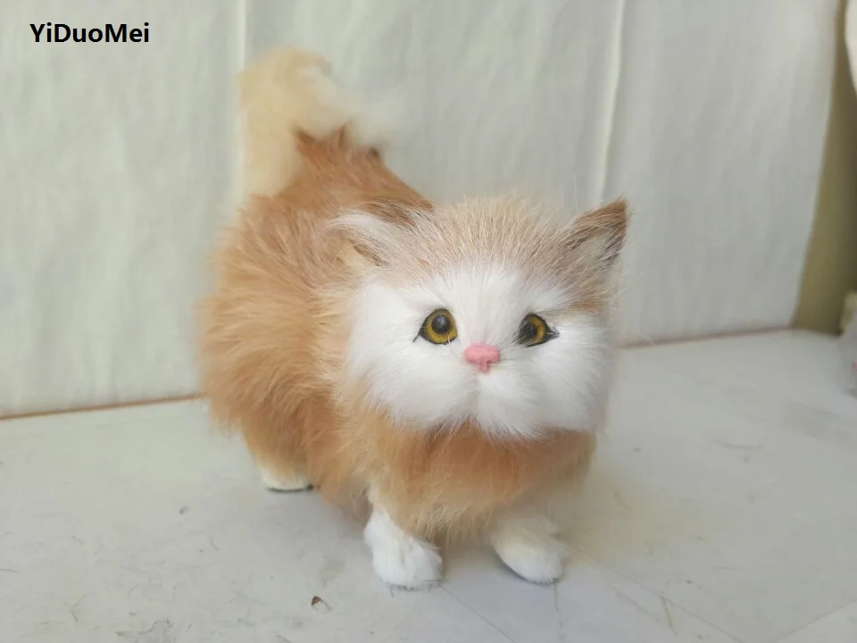 Искусственная кошка из пластика и пуха, около 14x12 см, желтая кошка, ручная работа, реквизит, украшение для дома и стола, подарок a1409