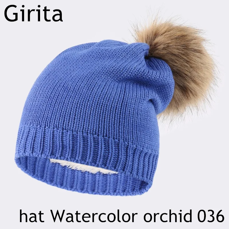 Girita женская зимняя вязаная шапка Skullies Beanies, шапки с флисовой подкладкой, вязаные меховые женские теплые шапки с помпоном - Цвет: hat watercolor Lan