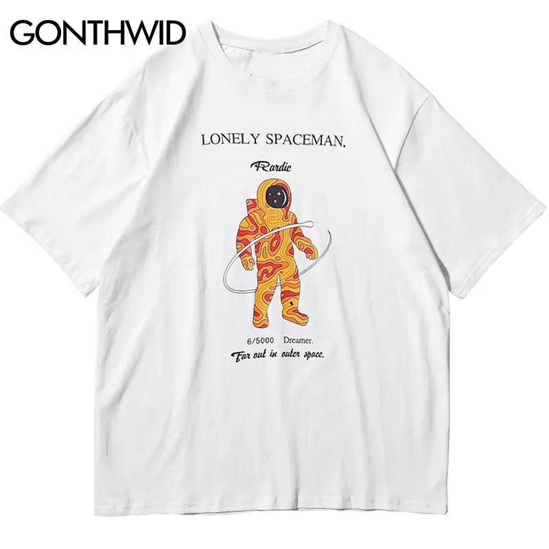 GONTHWID одинокий космонавт футболки для мужчин Harajuku повседневное Swag уличная